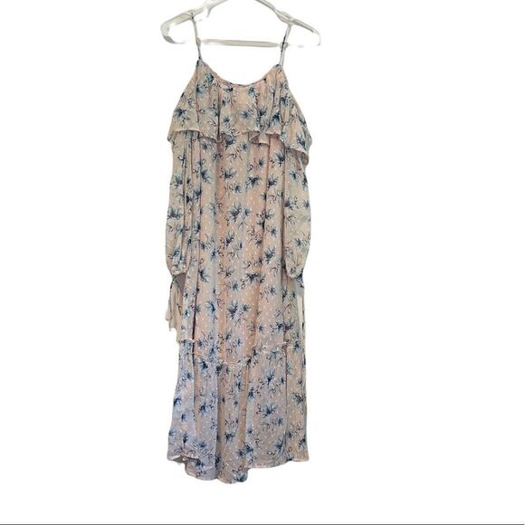 ANTHROPOLOGIE MOON RIVER Ruffle Cold Shoulder Floral Pink MIDI Dress.Size S - Picture 5 of 15